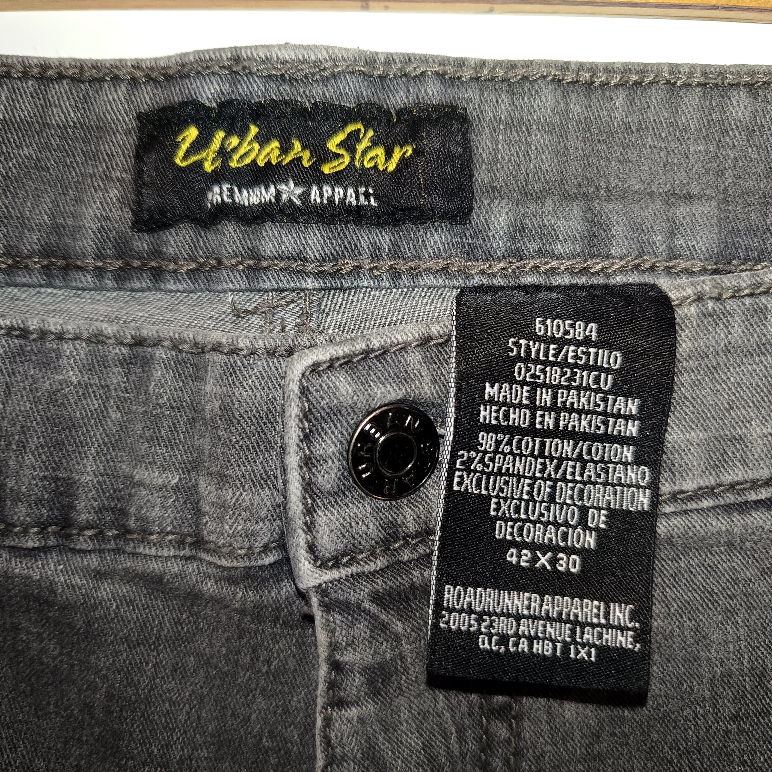 Urban Star Men's Grey Denim Jeans 42 Waist 30 Length Cotton Spandex image 2