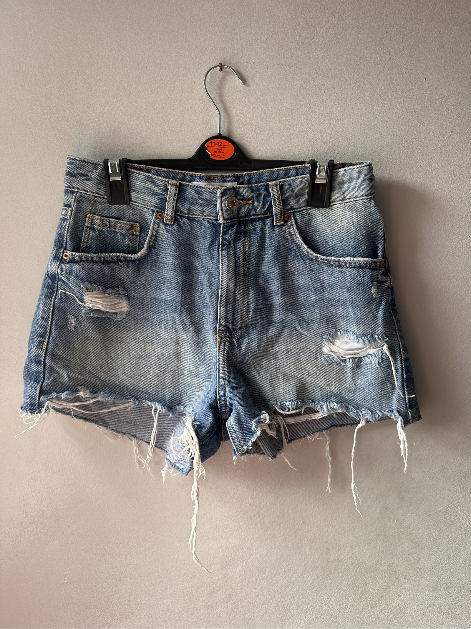 Bershka Blue Denim High Waist Distressed Shorts EUR 36