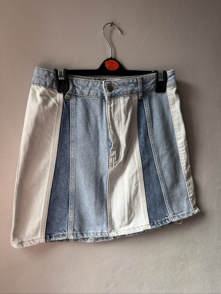Patchwork by Stradivarius Blue & White Denim Skirt UK 10