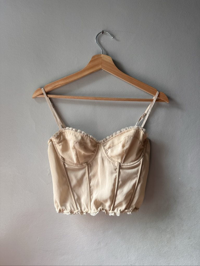 Musera Beige Cropped Corset Top Medium 95% Polyester 5% Linen