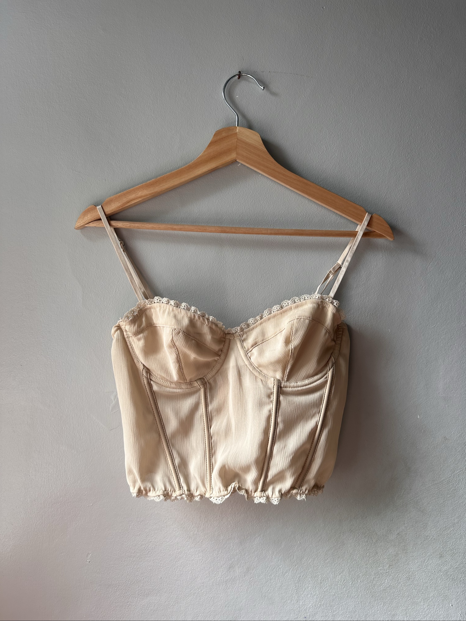 Musera Beige Cropped Corset Top Medium 95% Polyester 5% Linen