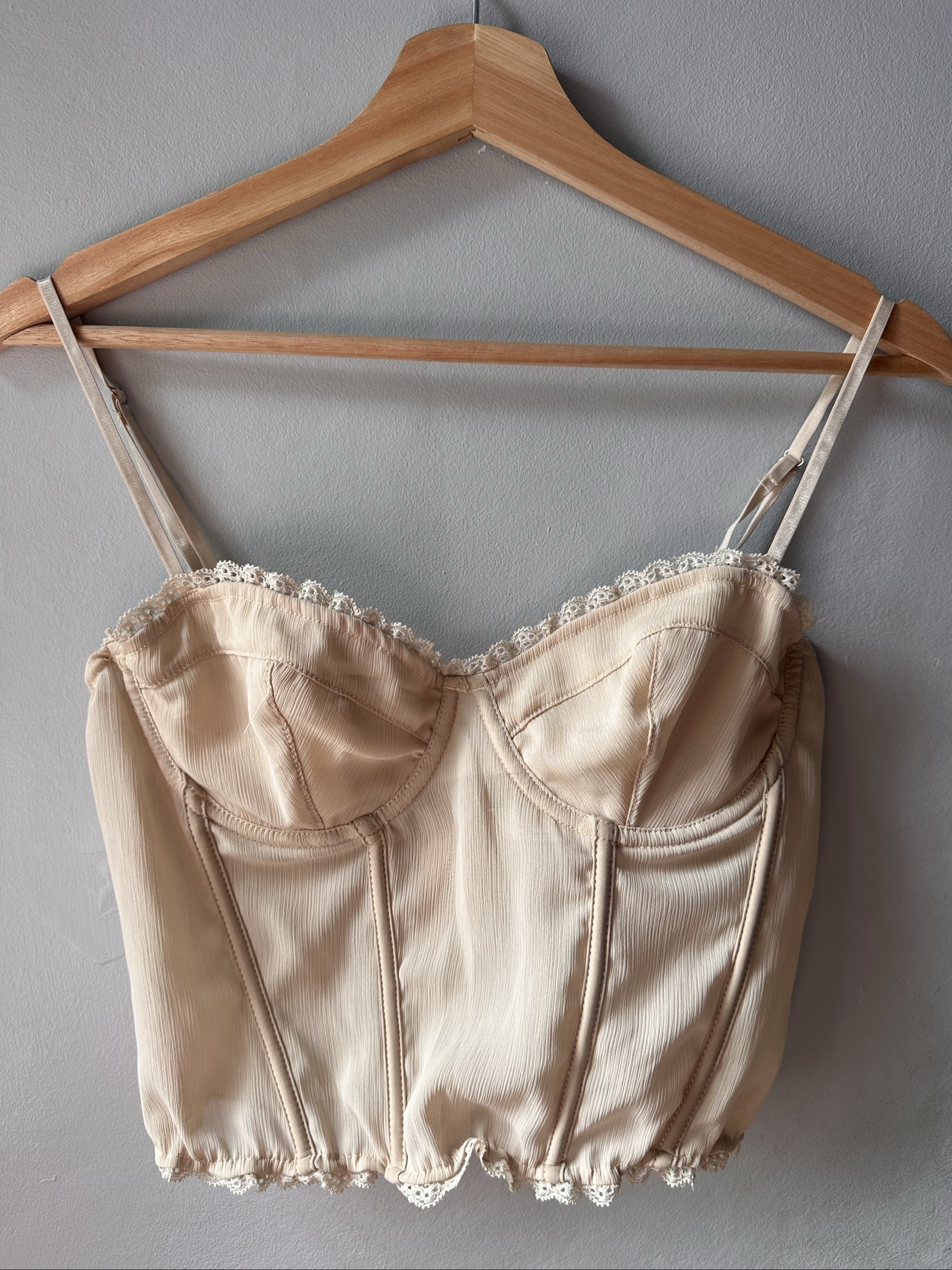 Musera Beige Cropped Corset Top Medium 95% Polyester 5% Linen image 2