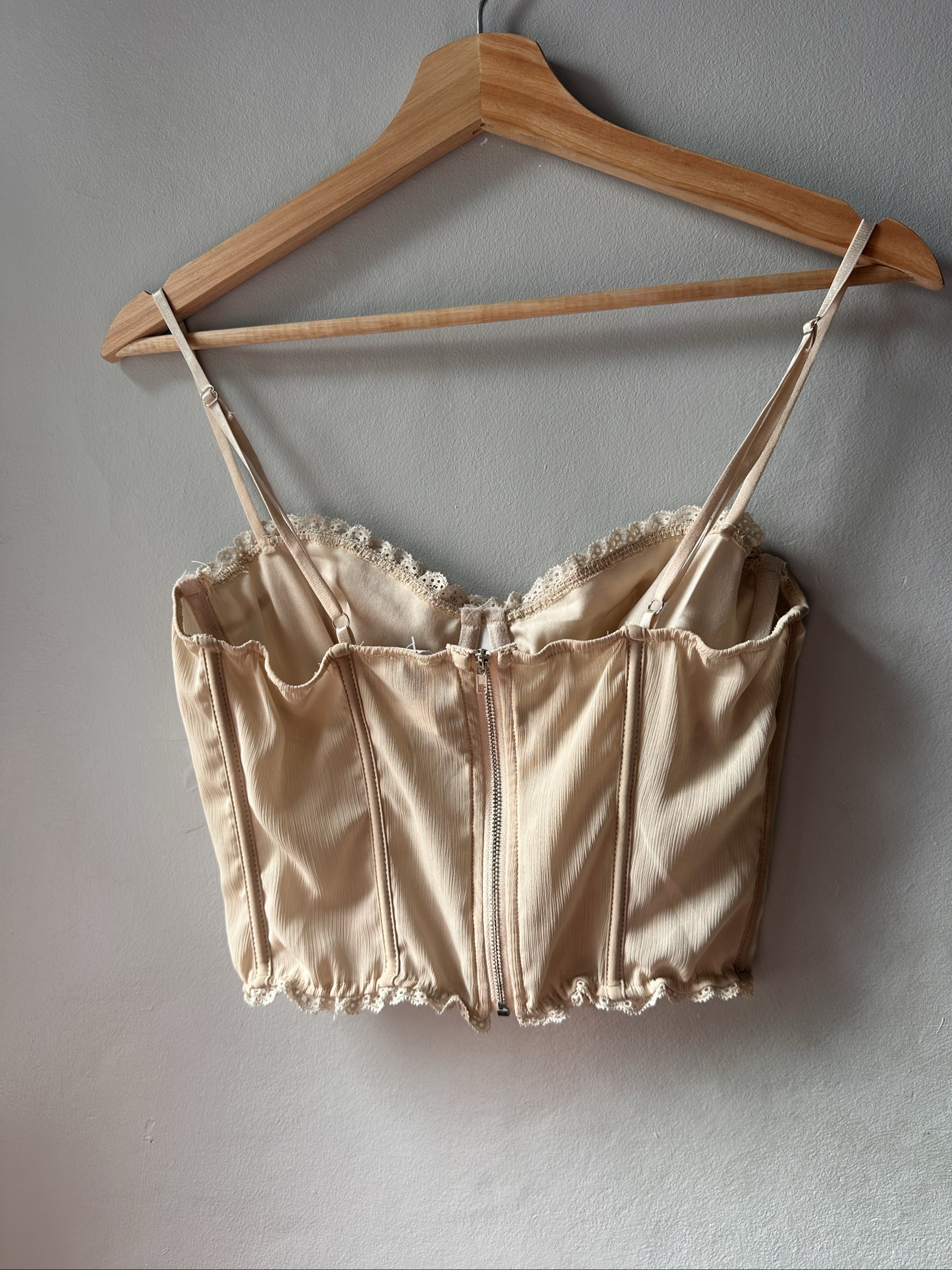 Musera Beige Cropped Corset Top Medium 95% Polyester 5% Linen image 4