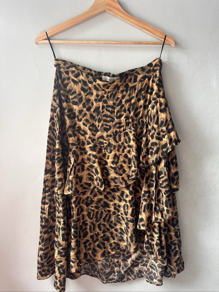 Oasis Women's Brown & Black Leopard Print Ruffle Skirt UK 10