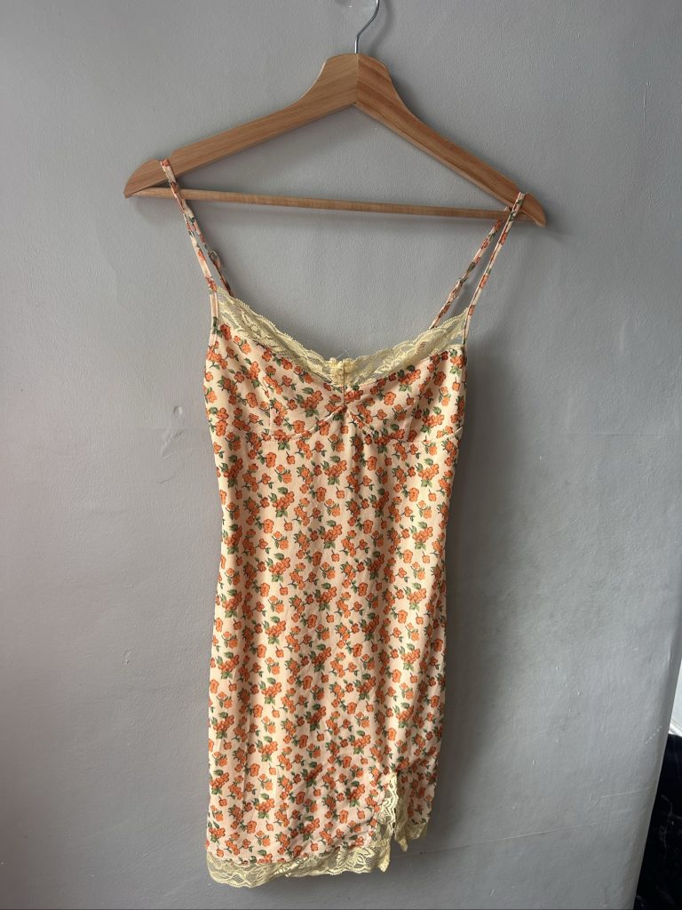 Motel Cream & Orange Floral Lace Trim Slip Dress XS