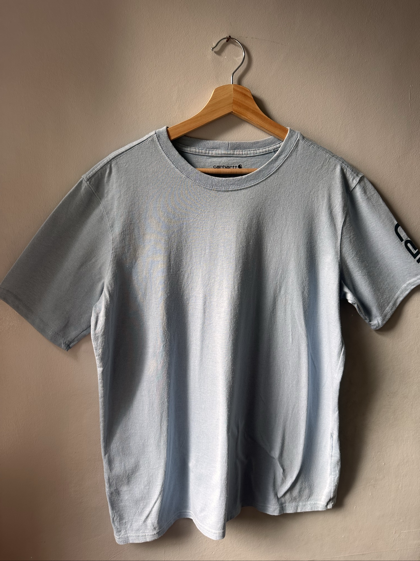 Carhartt Light Blue Loose Fit T-Shirt Large Sleeve Logo