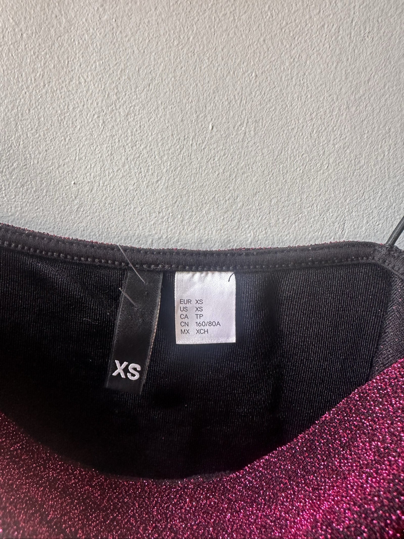 XS Burgundy & Black Glitter Spaghetti Strap Crop Top image 3
