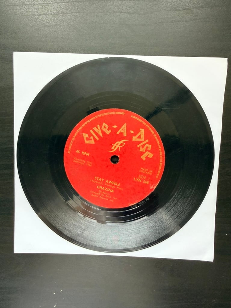 Grazina Give-A-Disc Black Vinyl Single 45 RPM 7" 'Stay Awhile' and 'Let Me Go Lover'