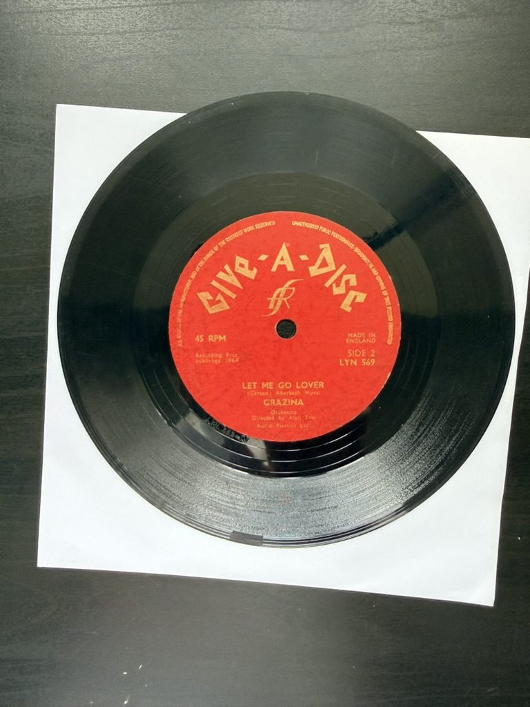 Grazina Give-A-Disc Black Vinyl Single 45 RPM 7" 'Stay Awhile' and 'Let Me Go Lover' image 2
