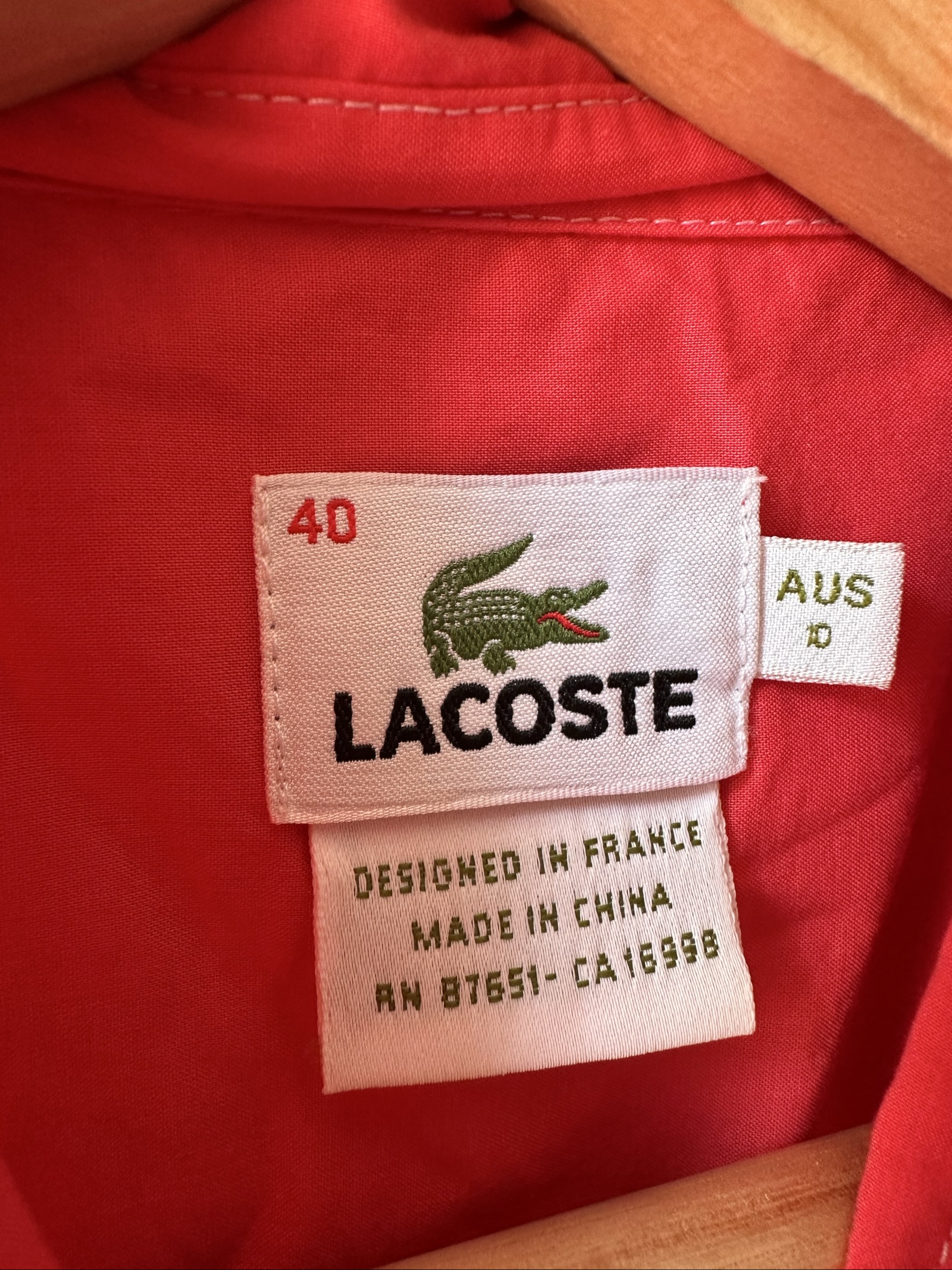 Lacoste Women's Coral Button-Down Cotton Shirt Size 40 image 3