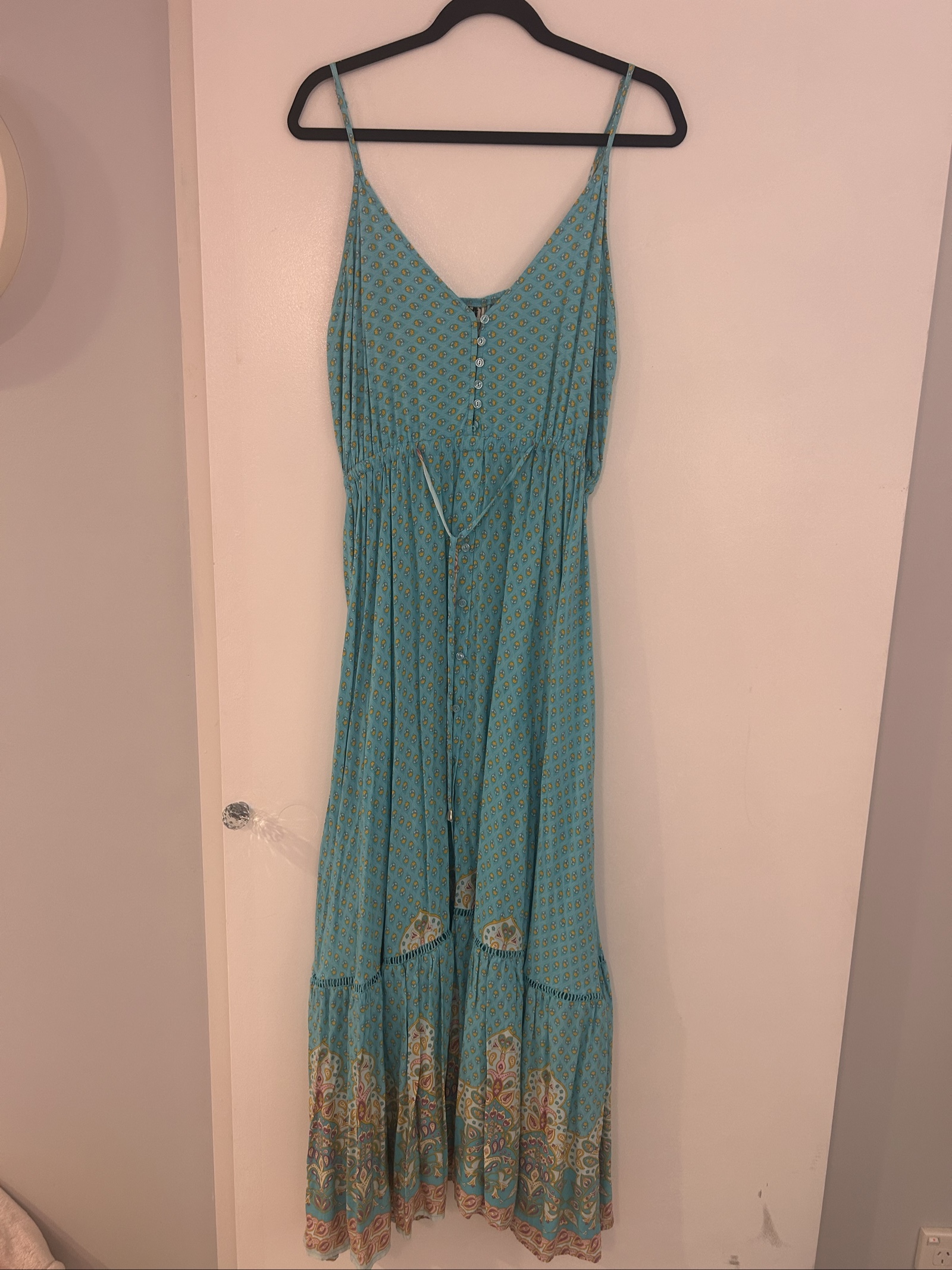 Blue & Multi Women’s Sleeveless Button-Front Maxi Dress Small