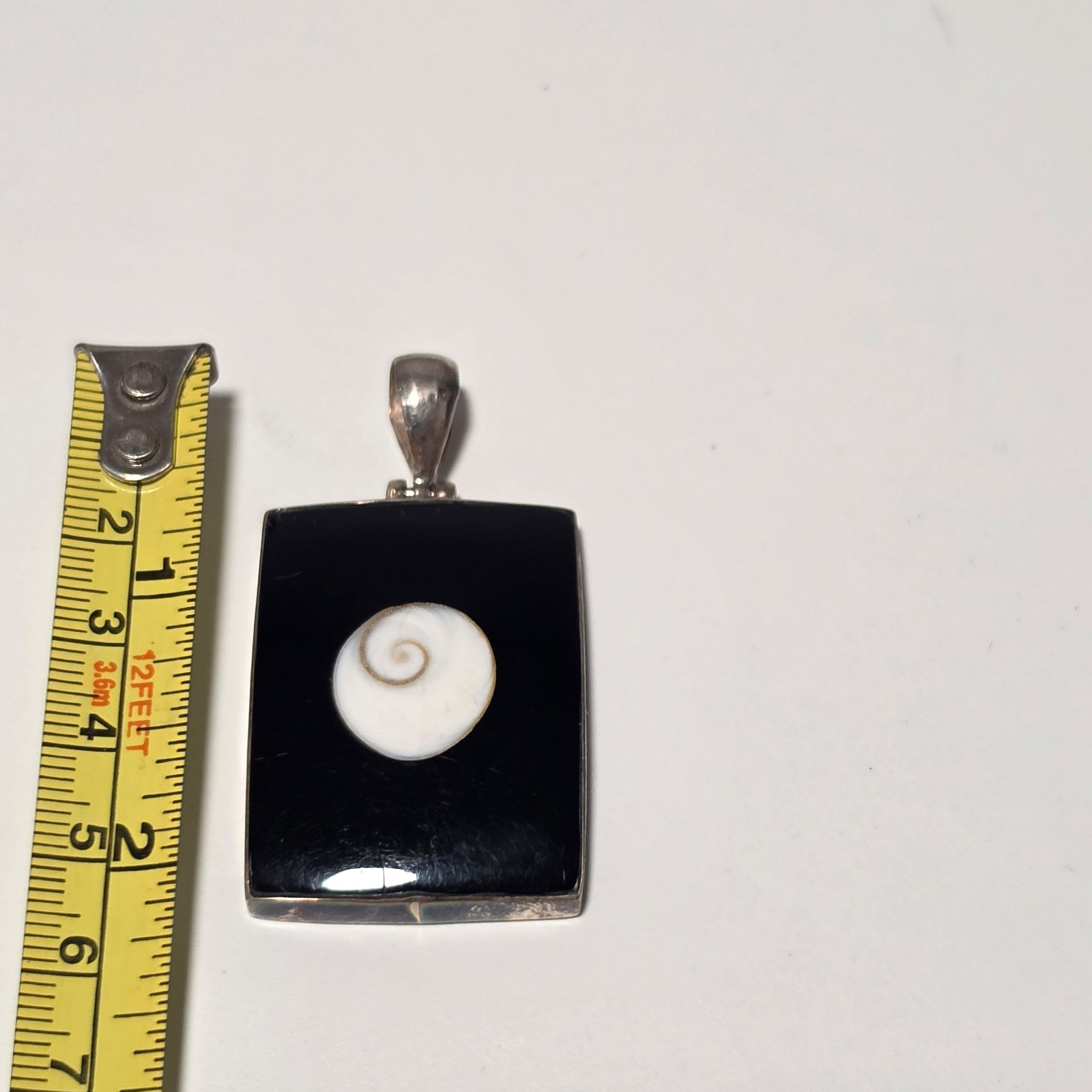 925 Silver Black Onyx Shell Pendant .b5 image 2