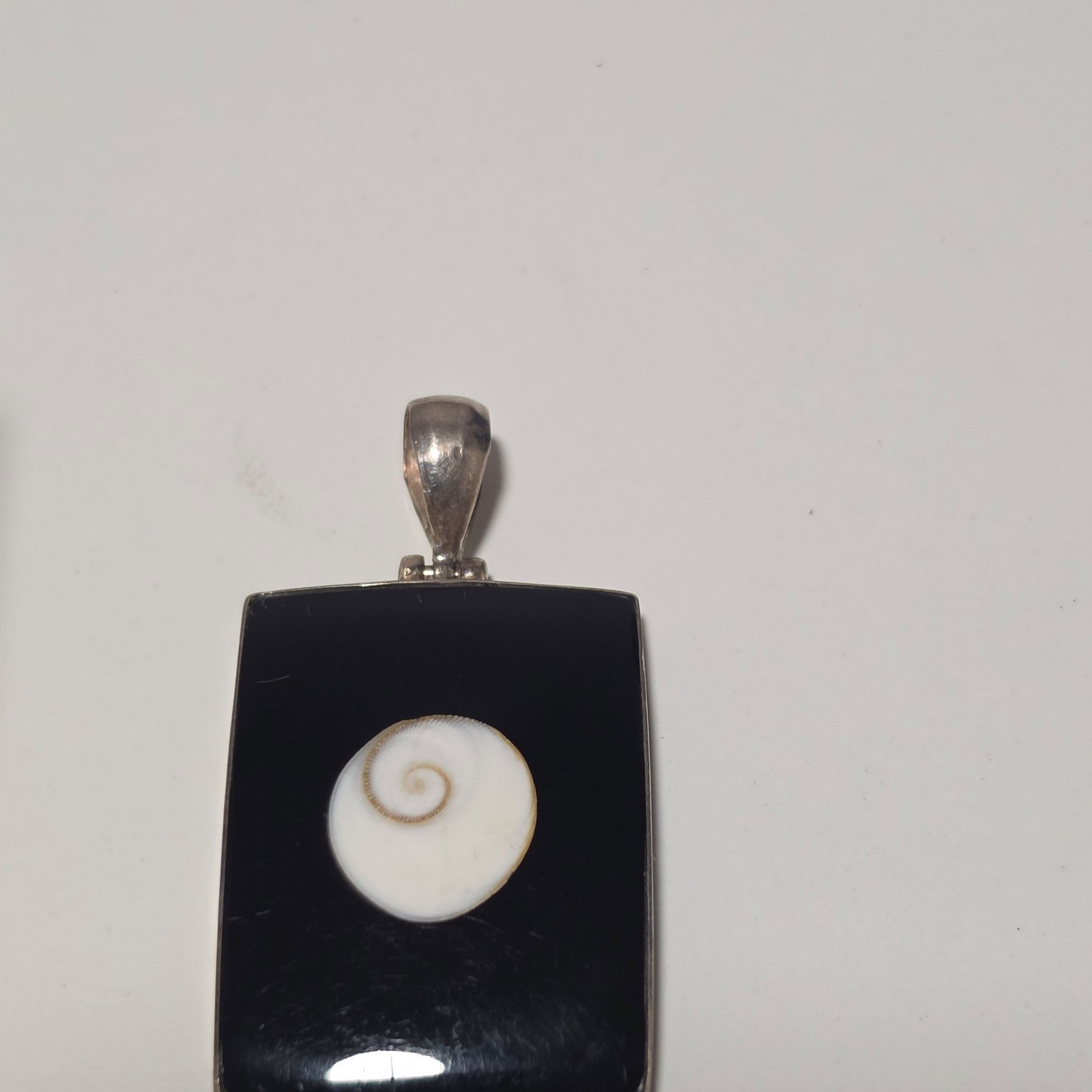 925 Silver Black Onyx Shell Pendant .b5 image 3