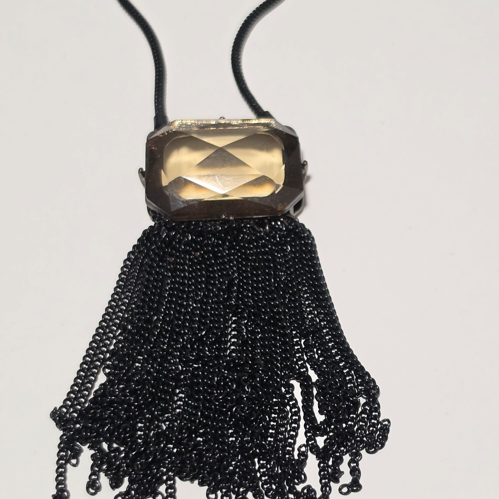 Black Tassel Pendant Necklace with Large Faceted Stone Adjustable Length image 3