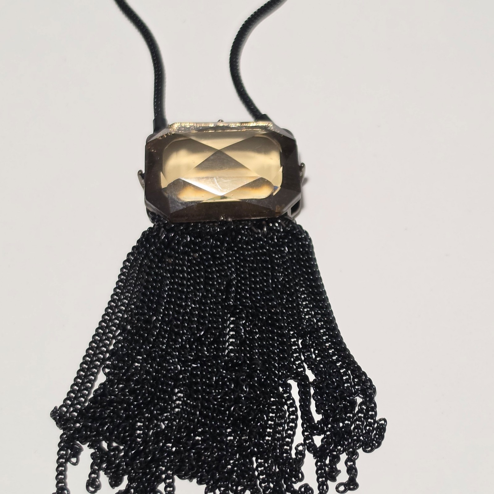 Black Tassel Pendant Necklace with Large Faceted Stone Adjustable Length image 4