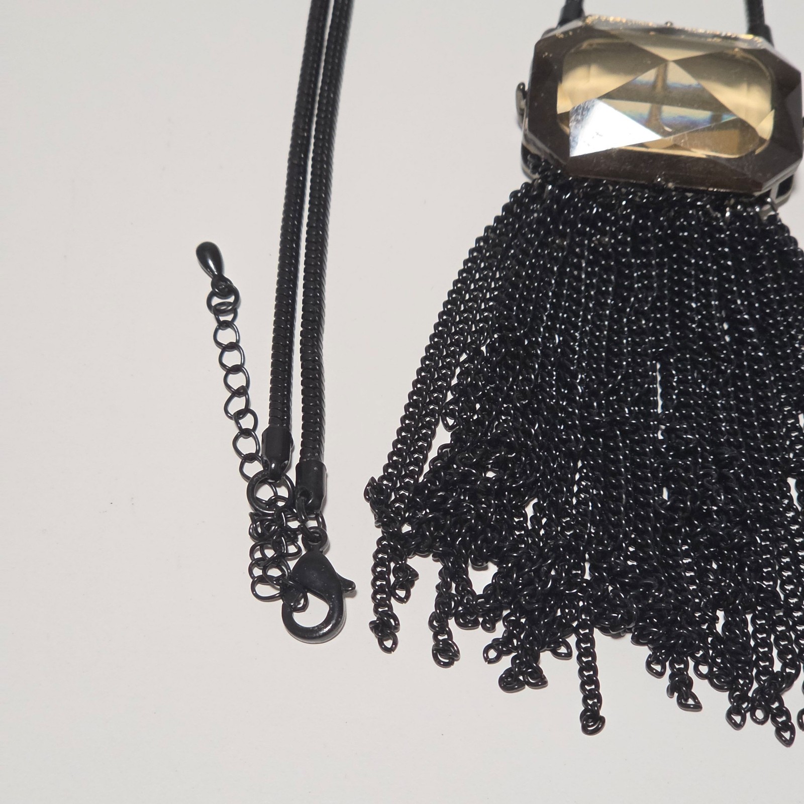 Black Tassel Pendant Necklace with Large Faceted Stone Adjustable Length image 5