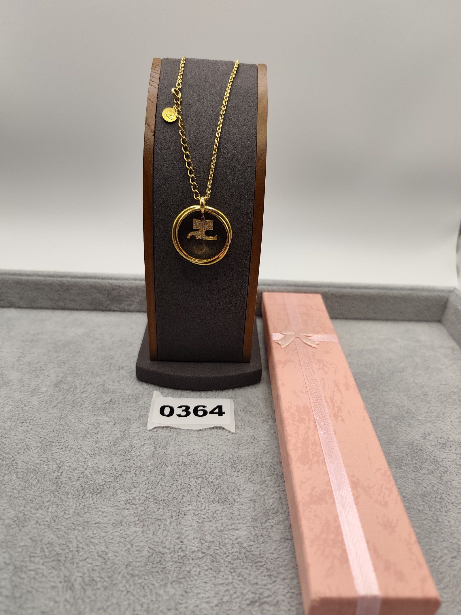 Courreges Gold Colour Womens Pendant Necklace with Rhinestone Detailing
