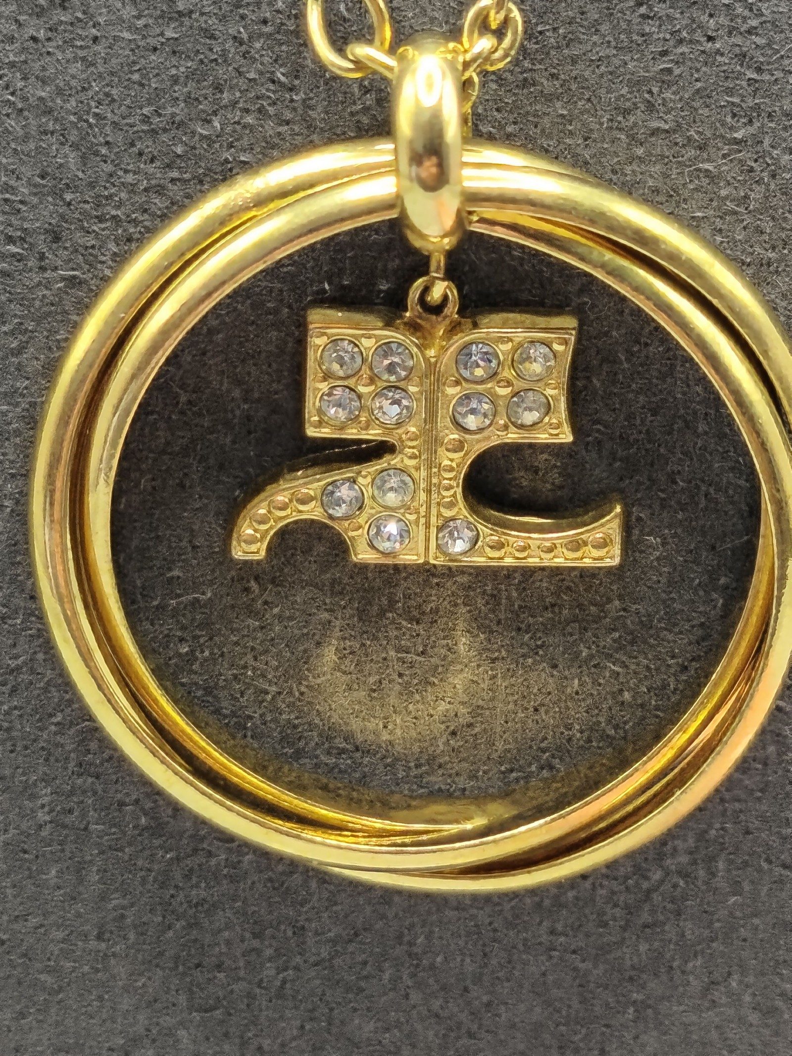 Courreges Gold Colour Womens Pendant Necklace with Rhinestone Detailing image 2