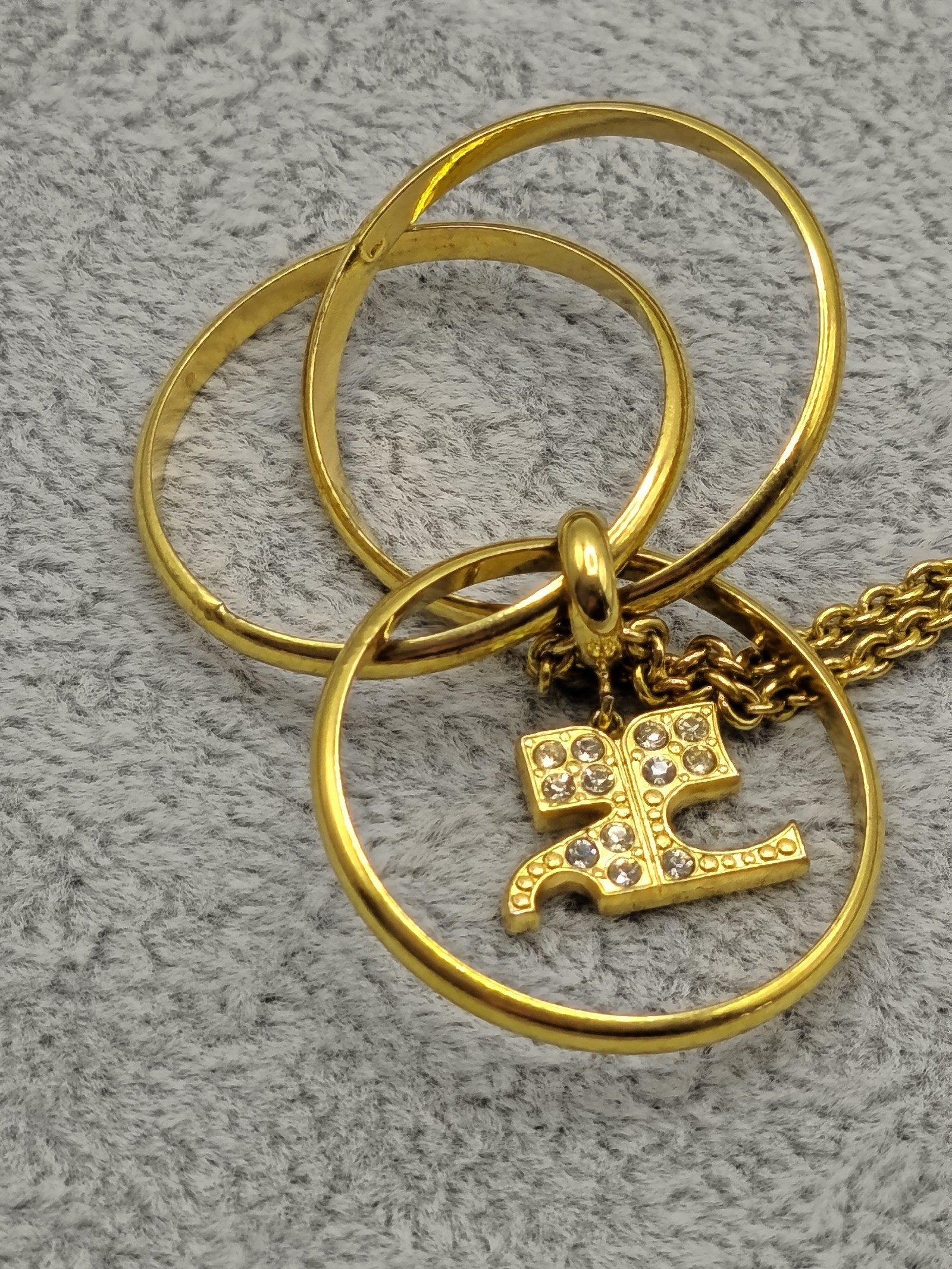 Courreges Gold Colour Womens Pendant Necklace with Rhinestone Detailing image 4