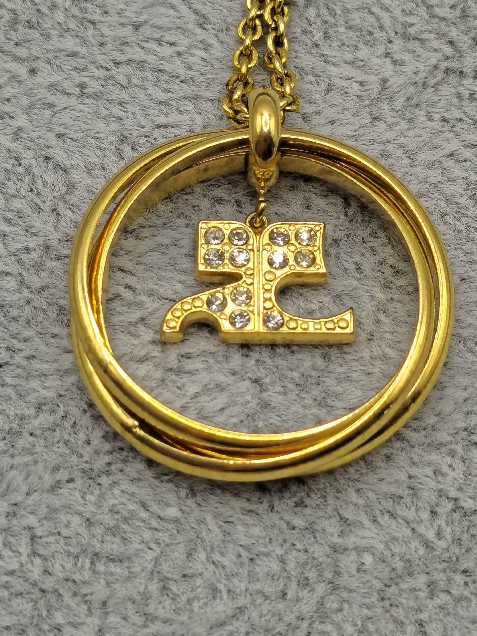Courreges Gold Colour Womens Pendant Necklace with Rhinestone Detailing image 5