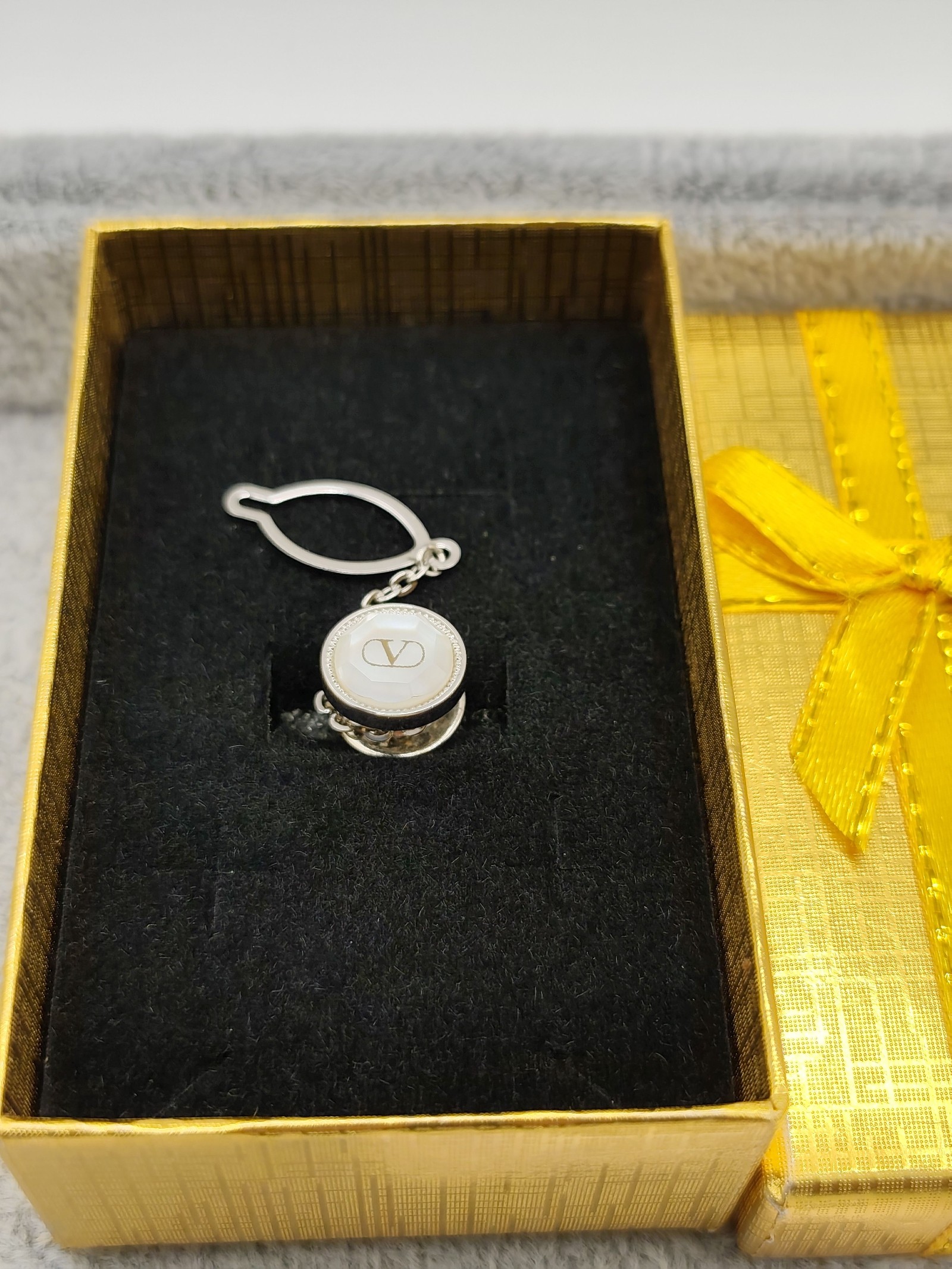 Valentino Men's Silver & White Logo Tie pin with Chain Other image 2