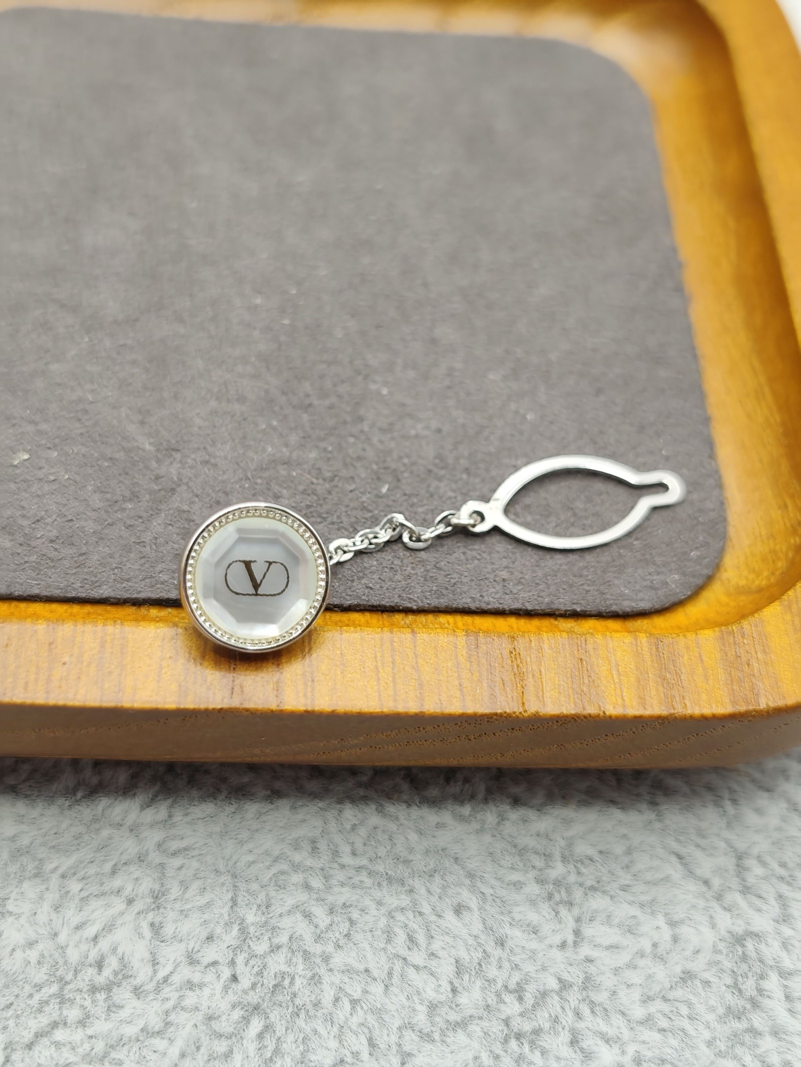 Valentino Men's Silver & White Logo Tie pin with Chain Other image 3