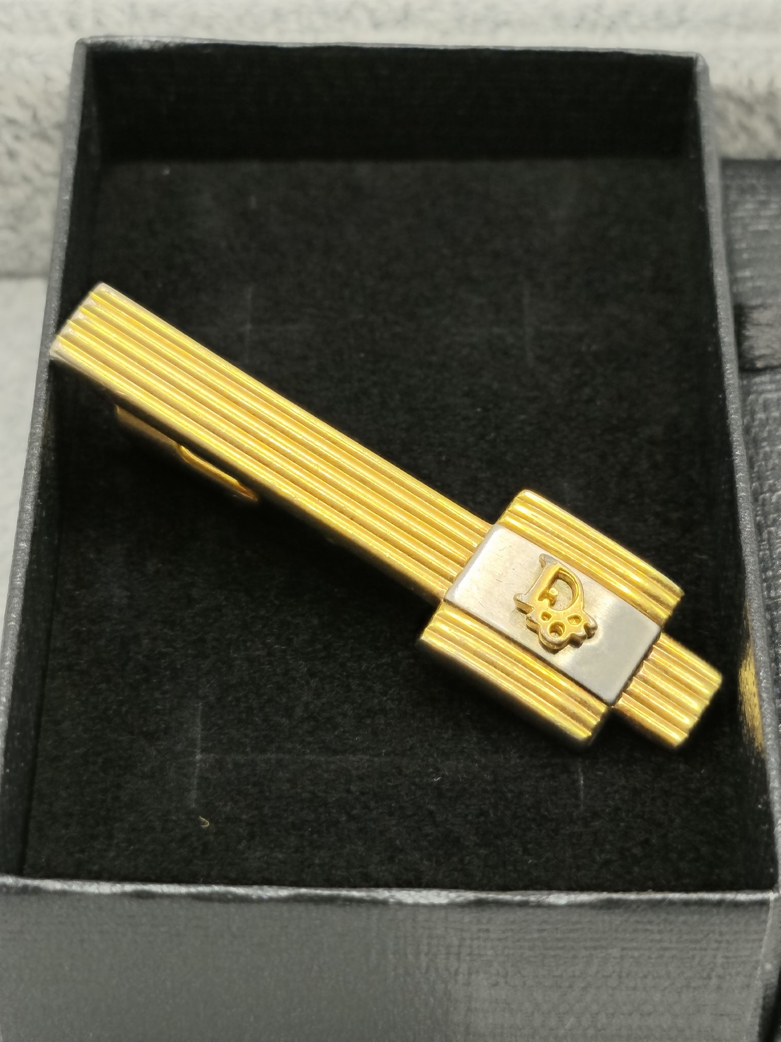 Christian Dior Vintage Gold & Silver Tone Men’s Tie Clip Dior Logo image 2