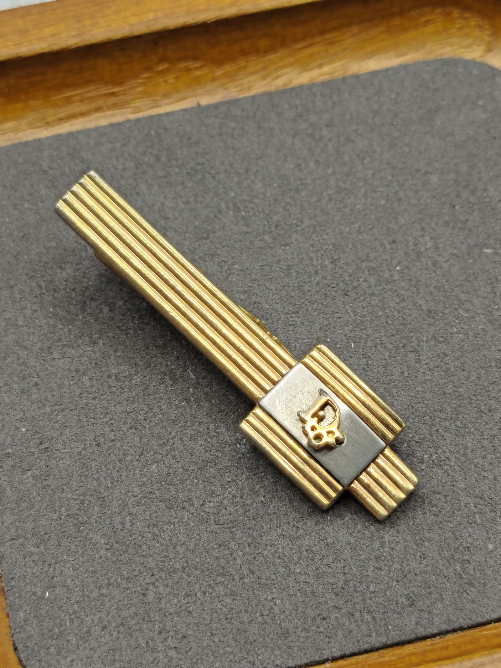 Christian Dior Vintage Gold & Silver Tone Men’s Tie Clip Dior Logo image 3