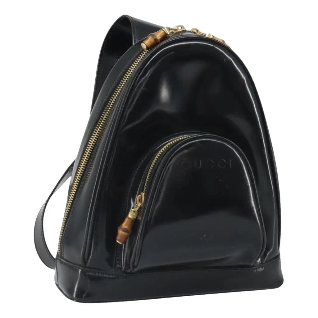 Gucci Black Bamboo Leather Backpack