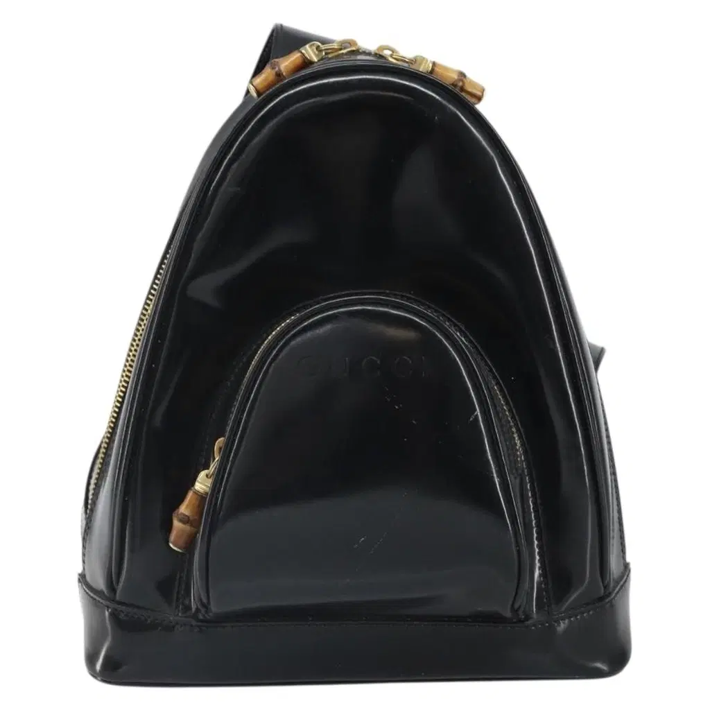 Gucci Black Bamboo Leather Backpack image 2