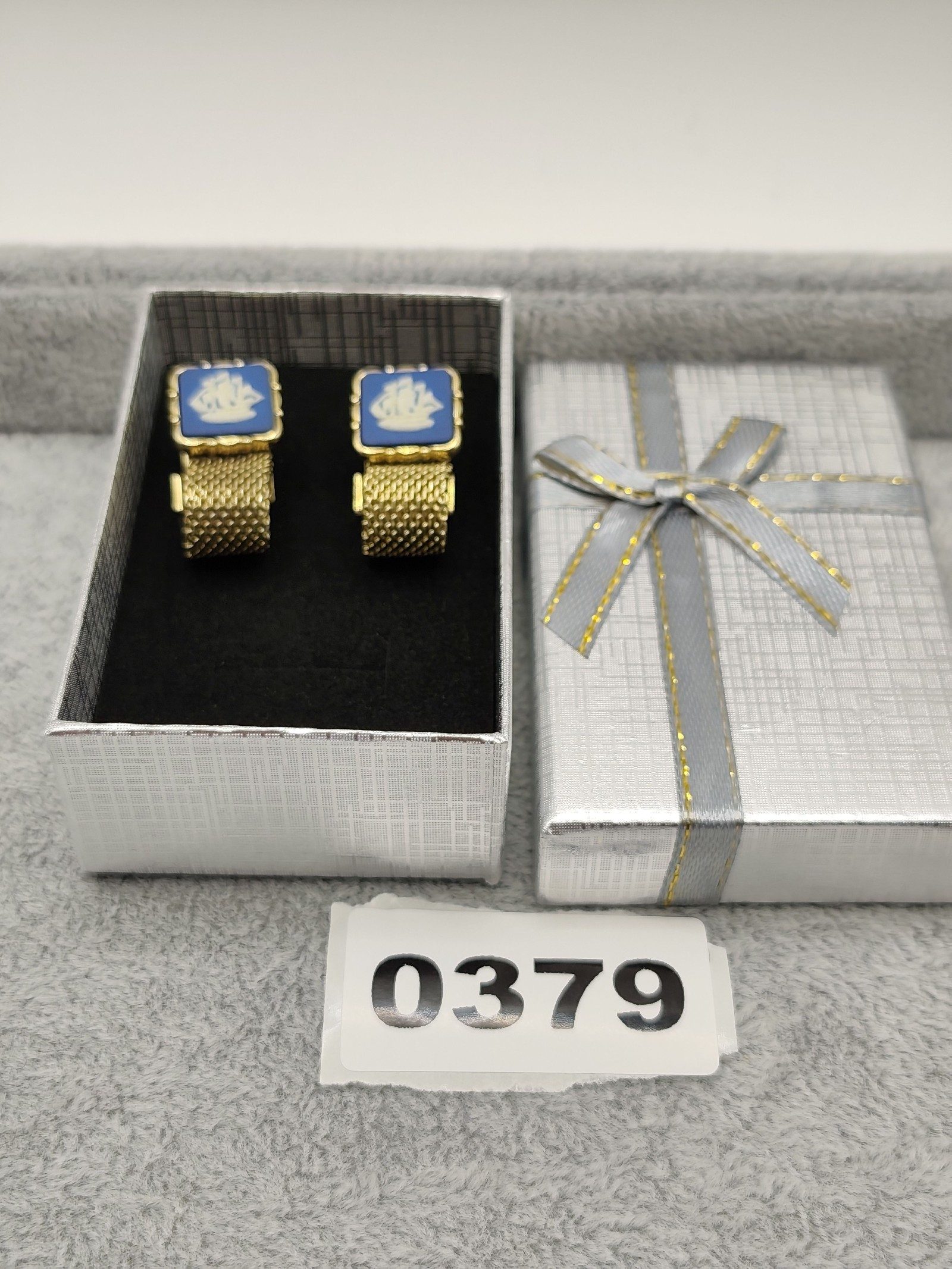 Wedgwood Vintage Gold Tone Blue & White Ship Cufflinks Men