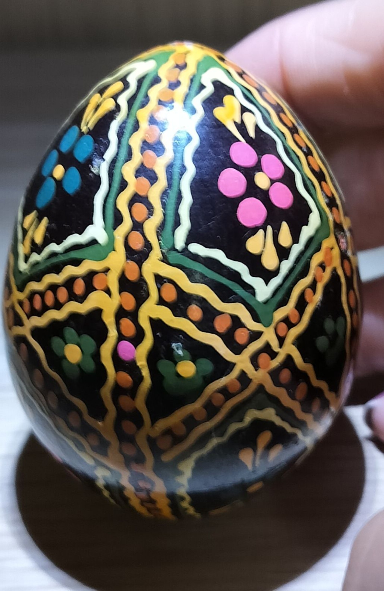 Hand Painted Black Multicolour Decorative Wooden Egg Small
