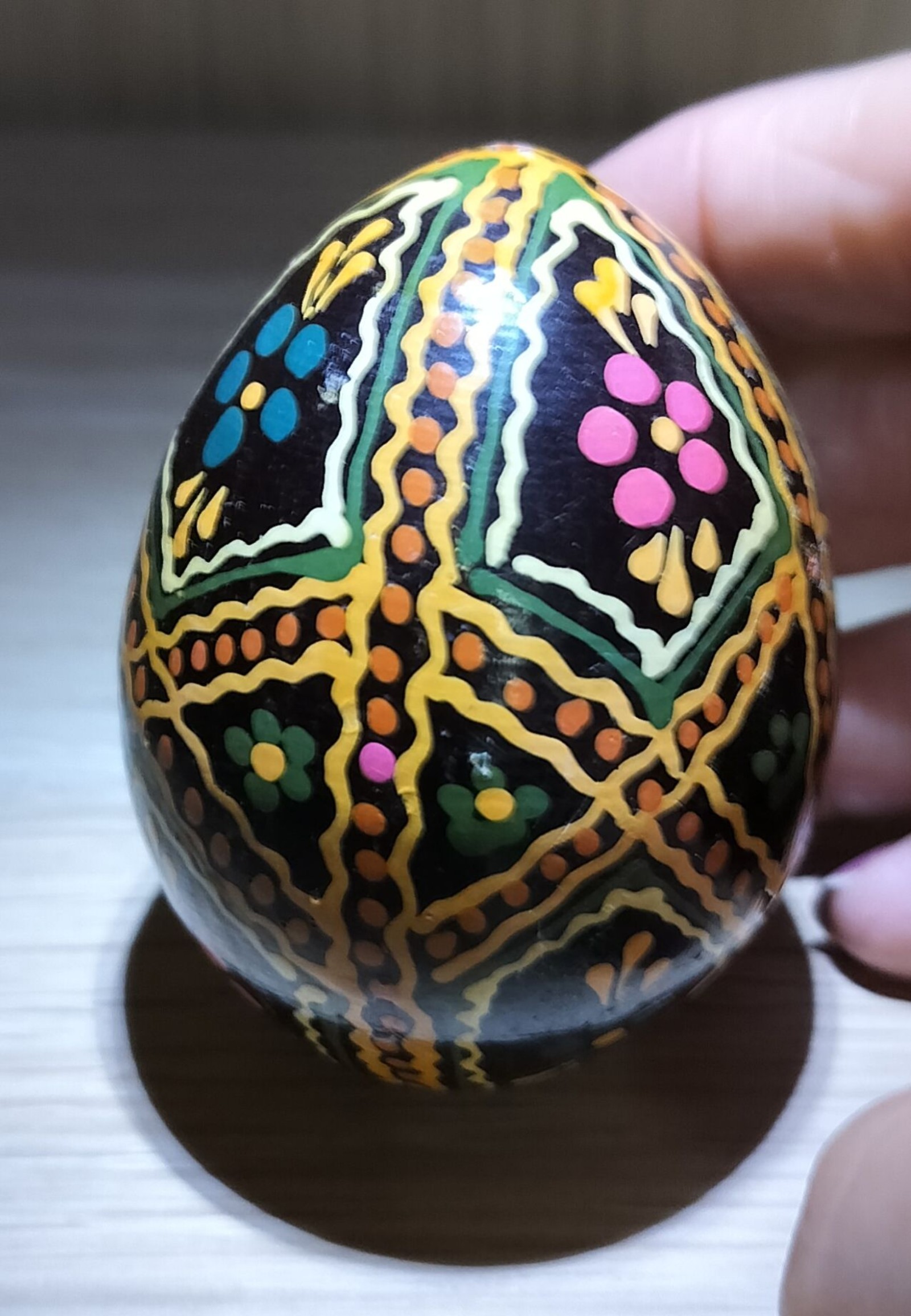 Hand Painted Black Multicolour Decorative Wooden Egg Small image 2