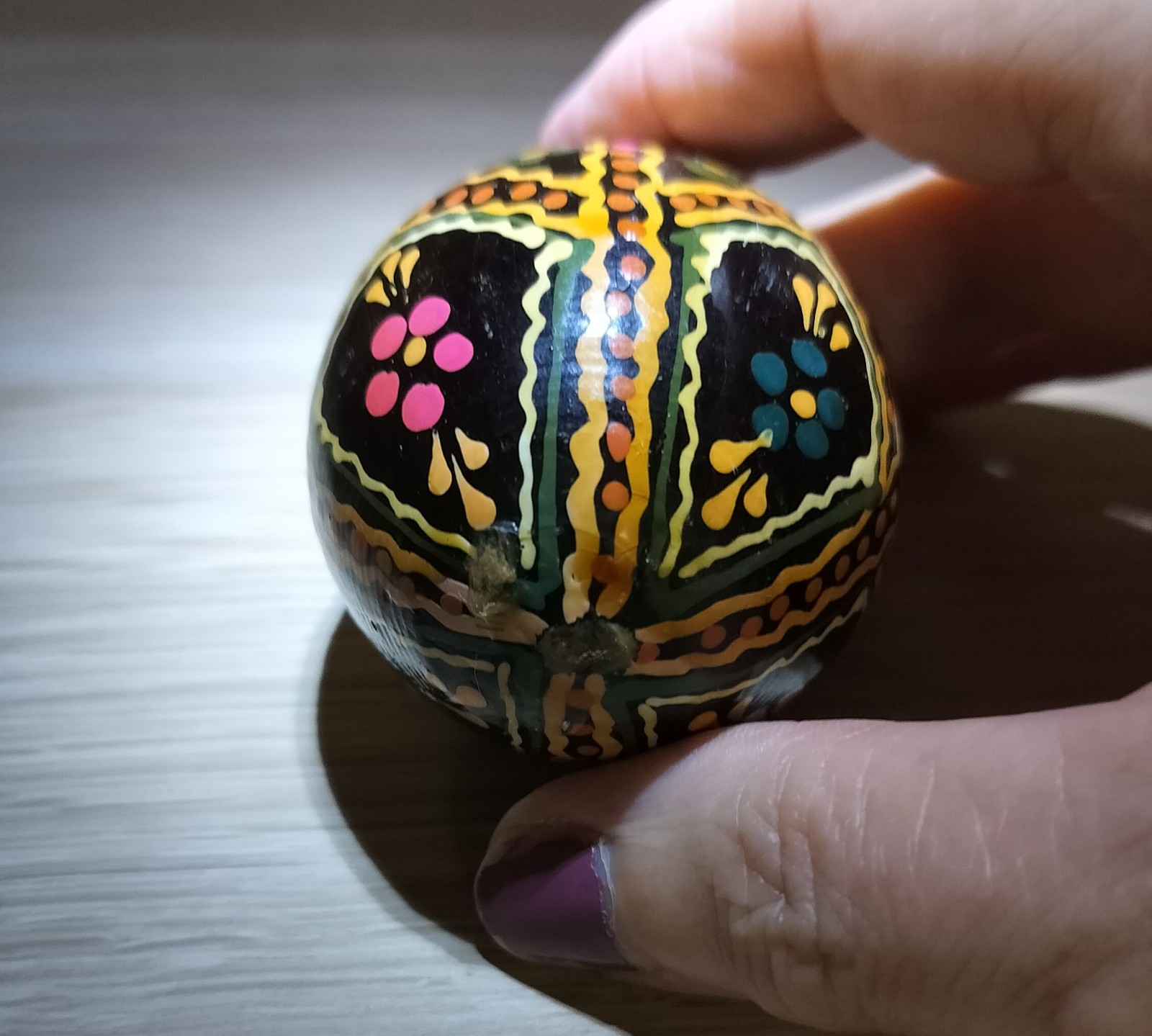 Hand Painted Black Multicolour Decorative Wooden Egg Small image 3