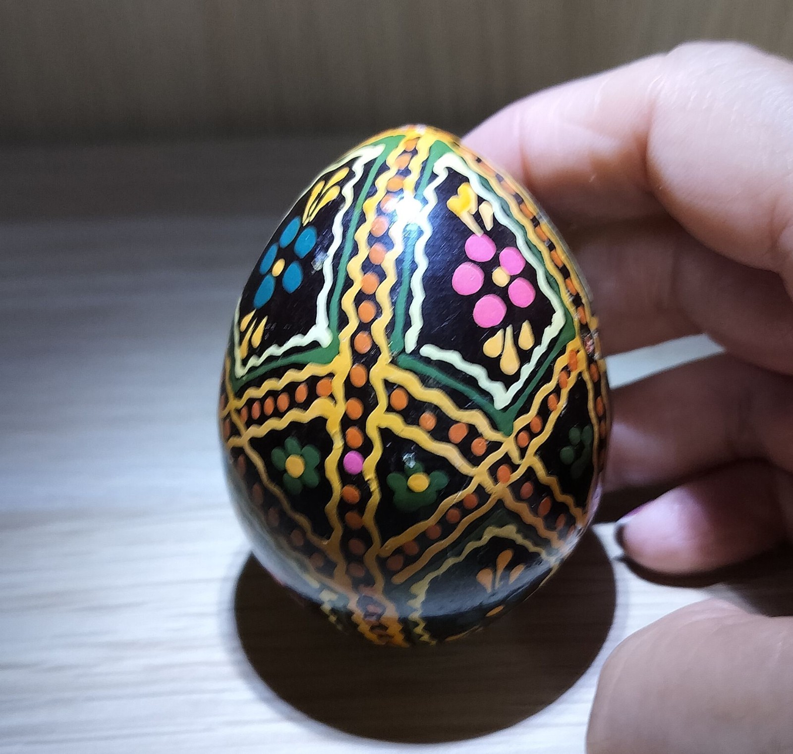 Hand Painted Black Multicolour Decorative Wooden Egg Small image 4
