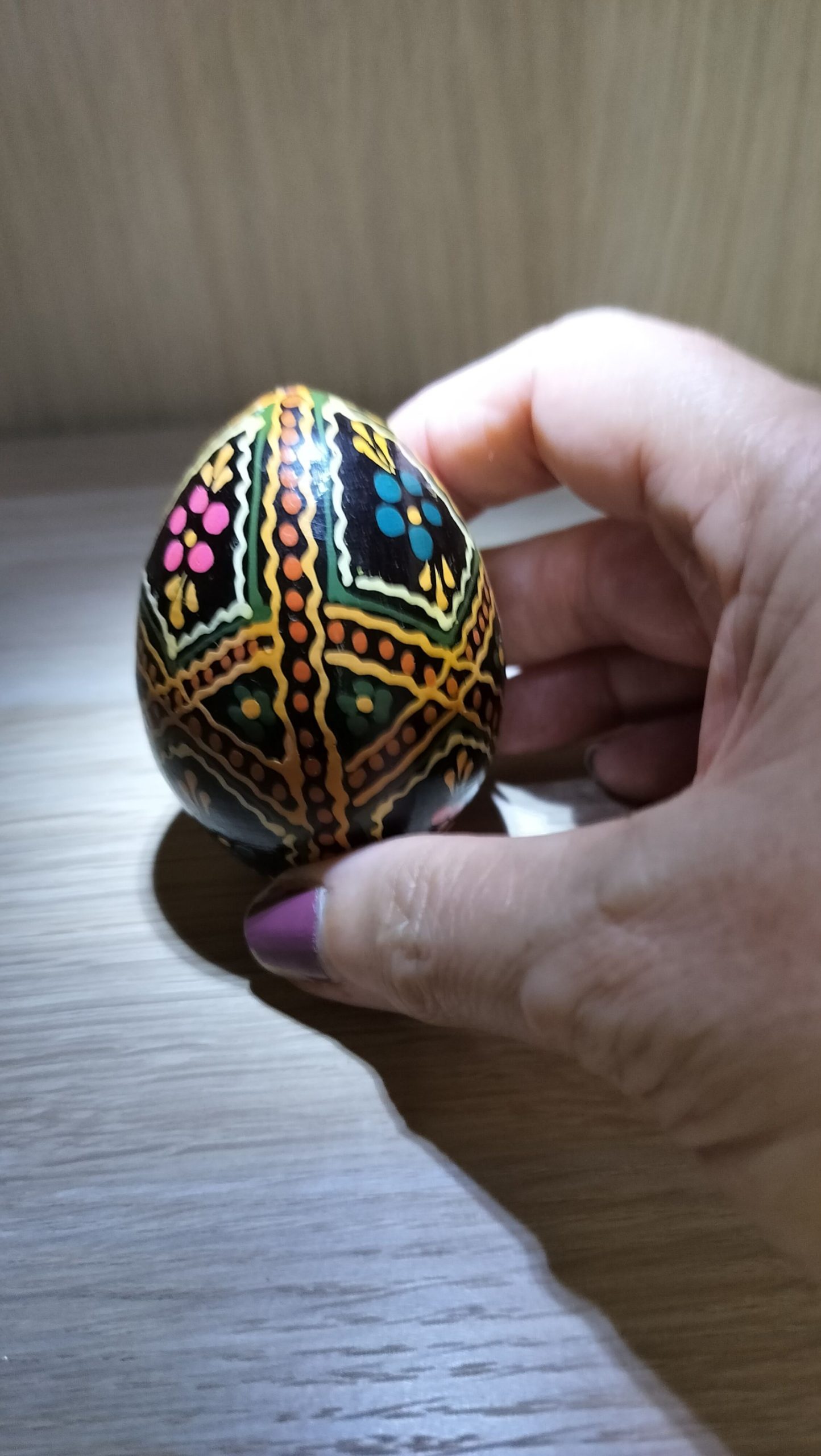 Hand Painted Black Multicolour Decorative Wooden Egg Small image 7