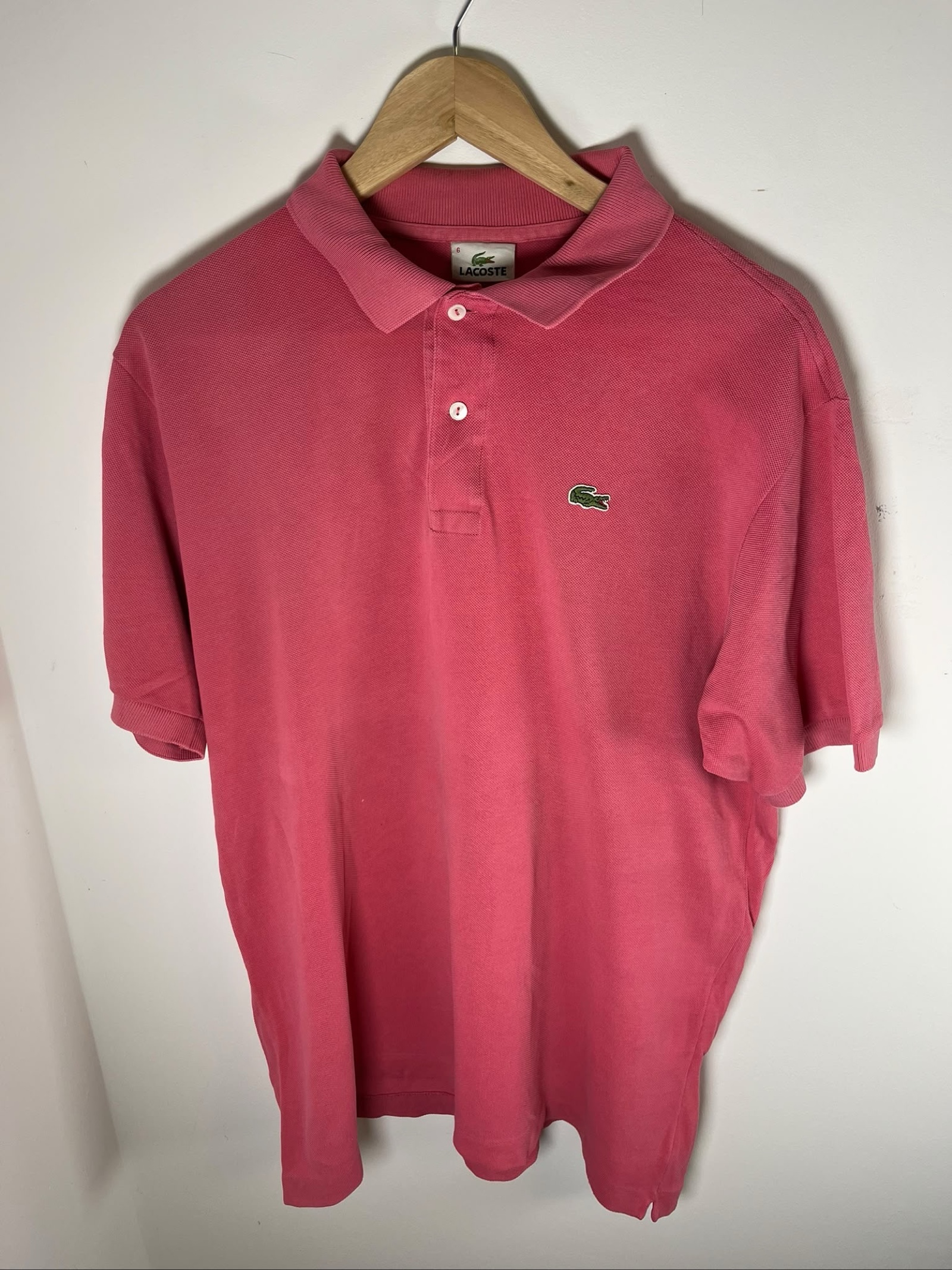Lacoste Men Pink Polo Shirt Size 6 Classic Fit Cotton