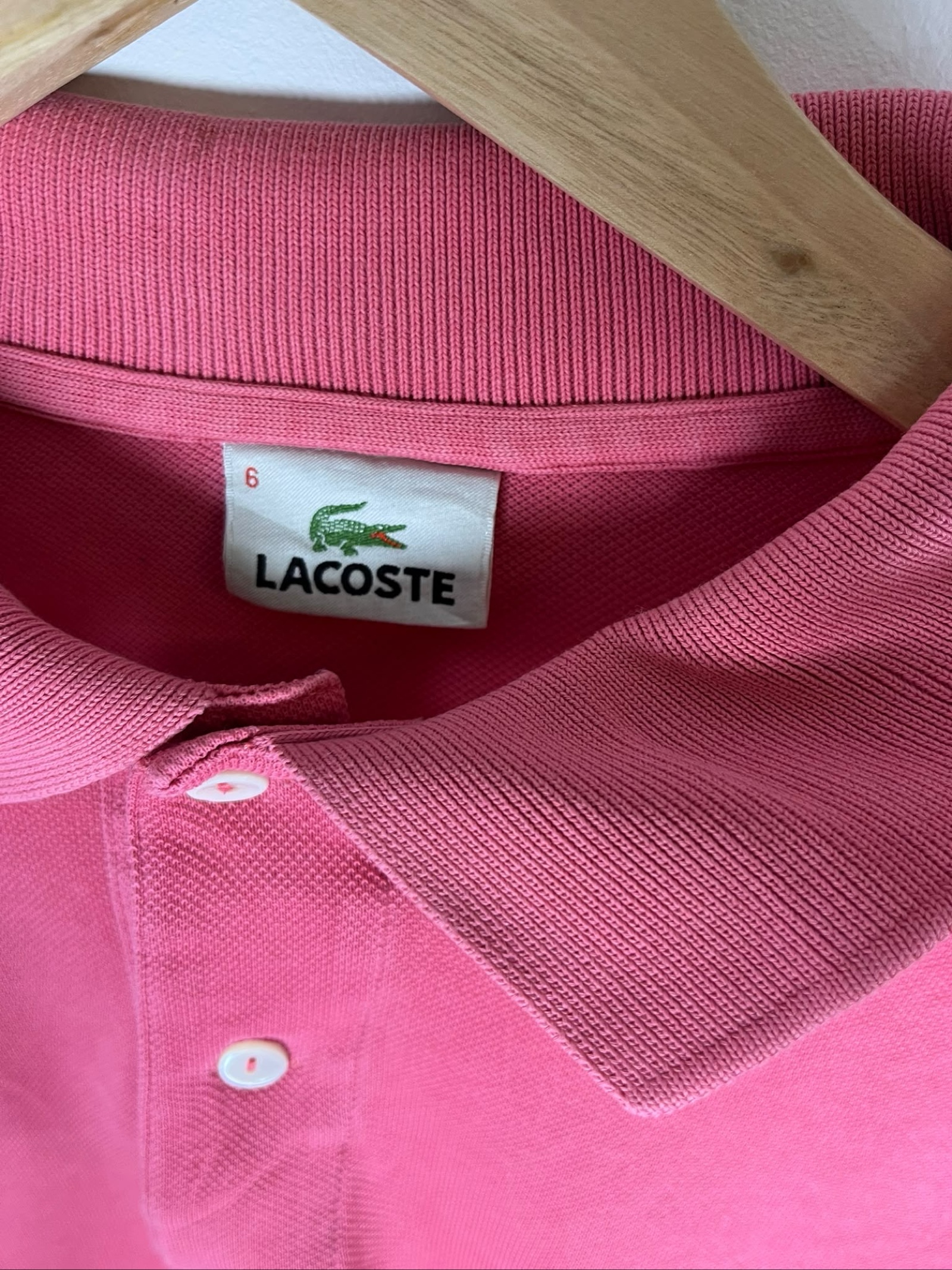 Lacoste Men Pink Polo Shirt Size 6 Classic Fit Cotton image 2