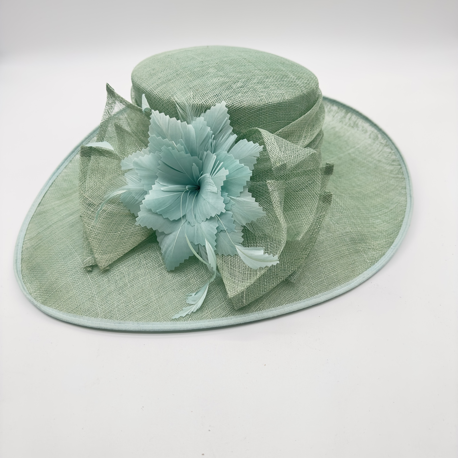 Pale Green Ladies Floral Wide Brim Hat One Size image 2
