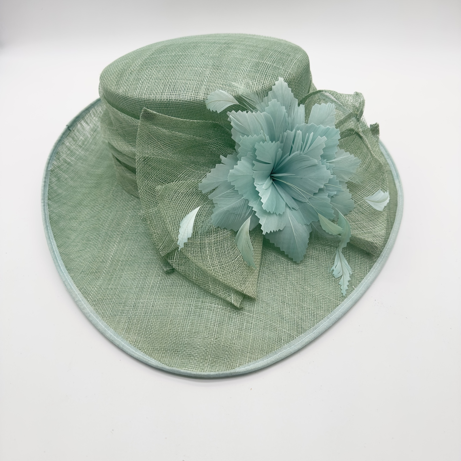 Pale Green Ladies Floral Wide Brim Hat One Size image 5