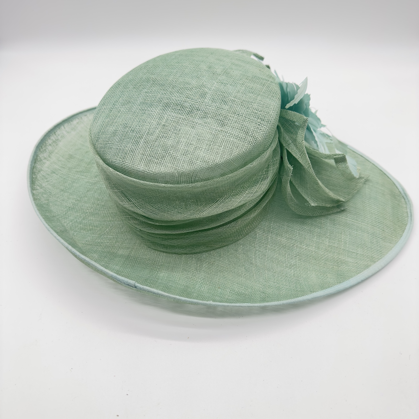 Pale Green Ladies Floral Wide Brim Hat One Size image 3