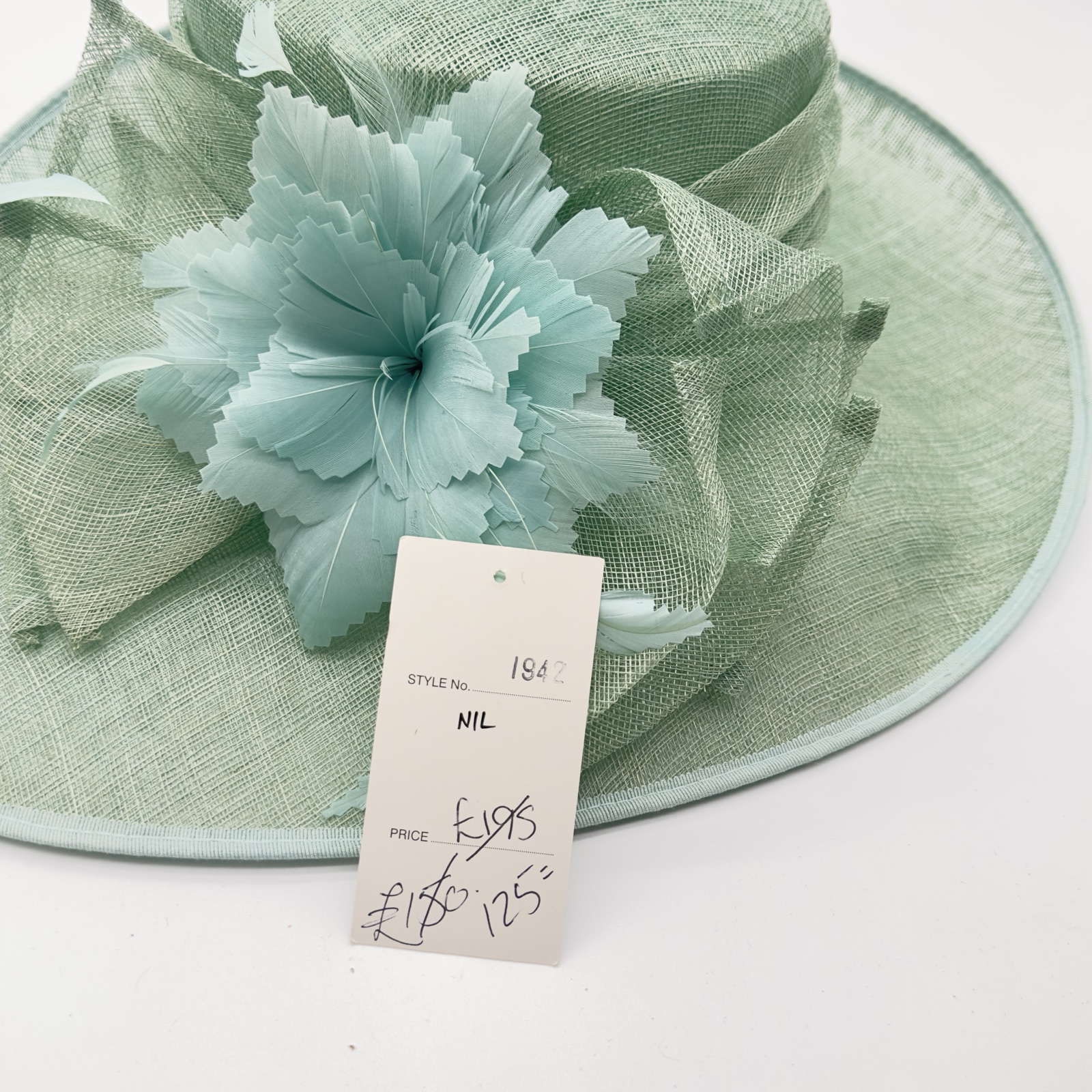 Pale Green Ladies Floral Wide Brim Hat One Size