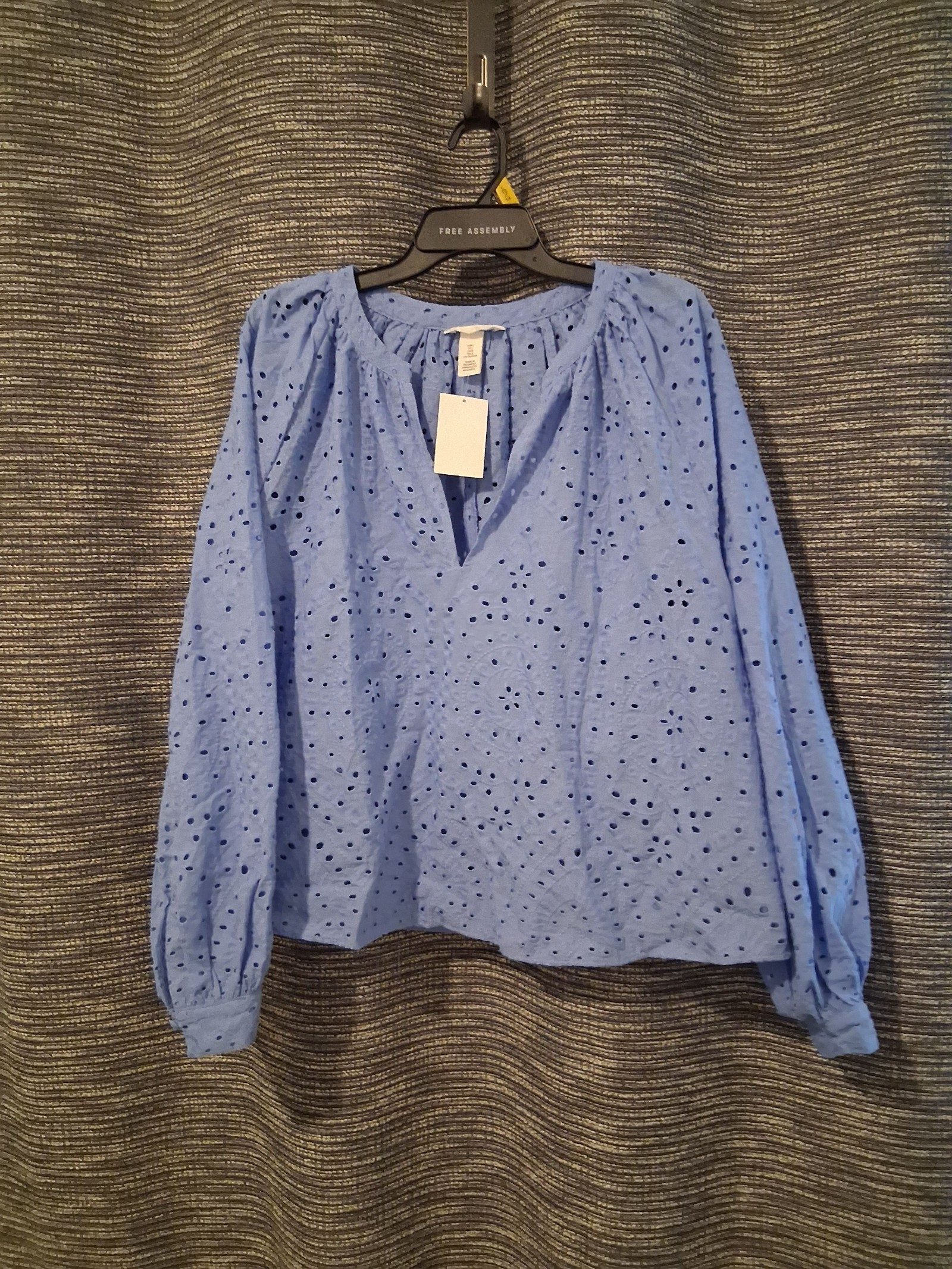 H&M Blue Eyelet Embroidered Cotton Blouse Large