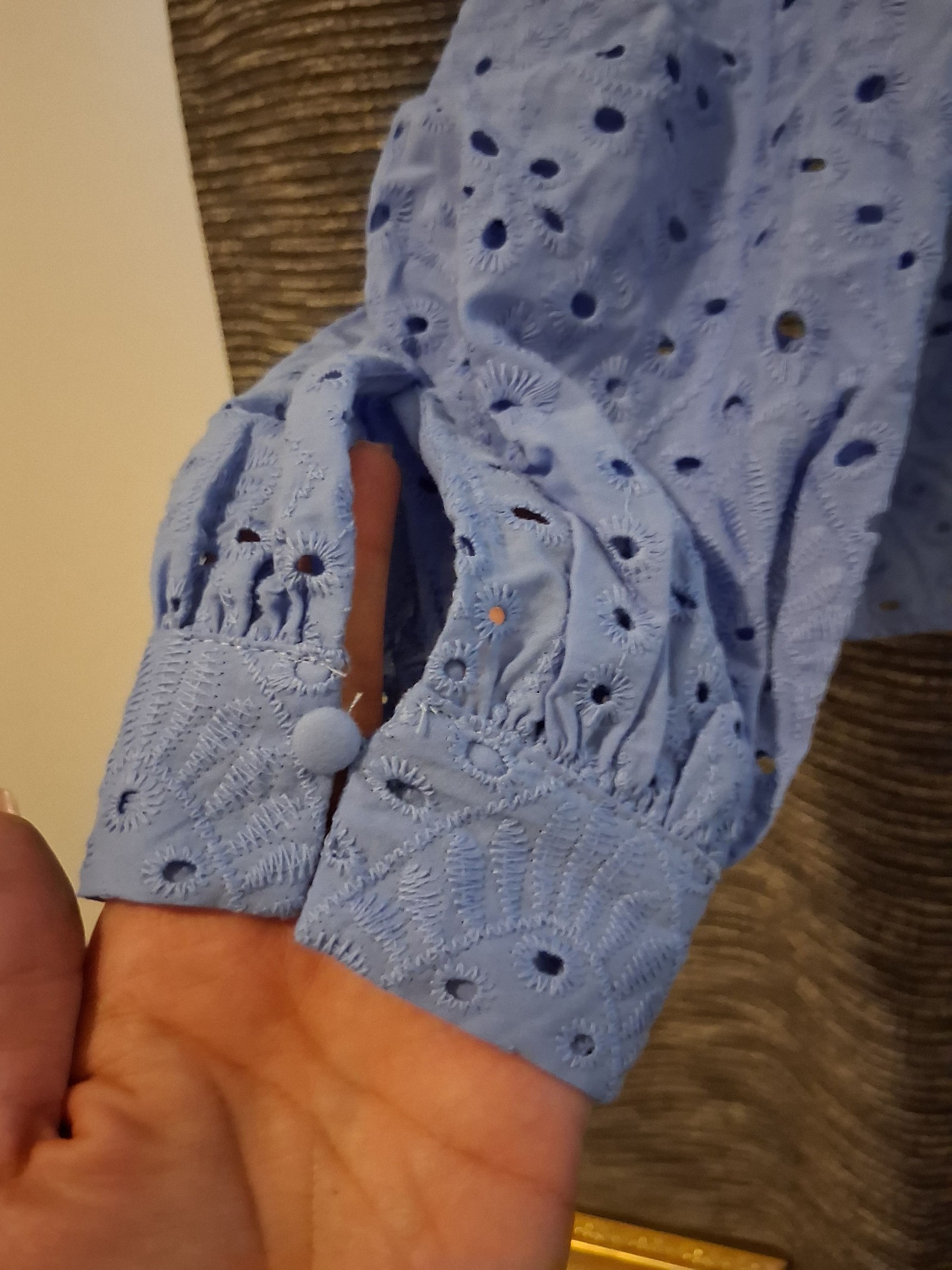 H&M Blue Eyelet Embroidered Cotton Blouse Large image 2