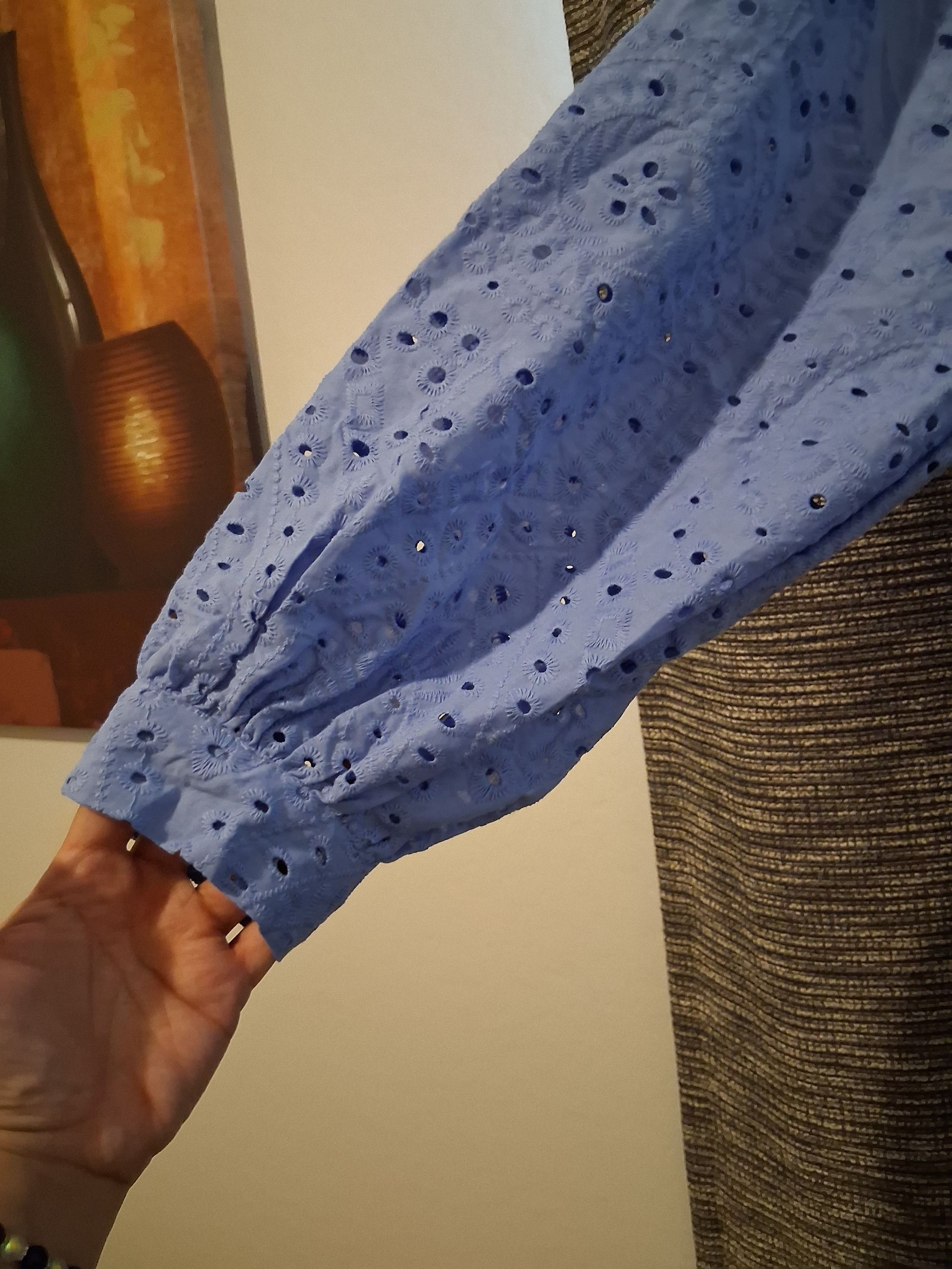 H&M Blue Eyelet Embroidered Cotton Blouse Large image 3