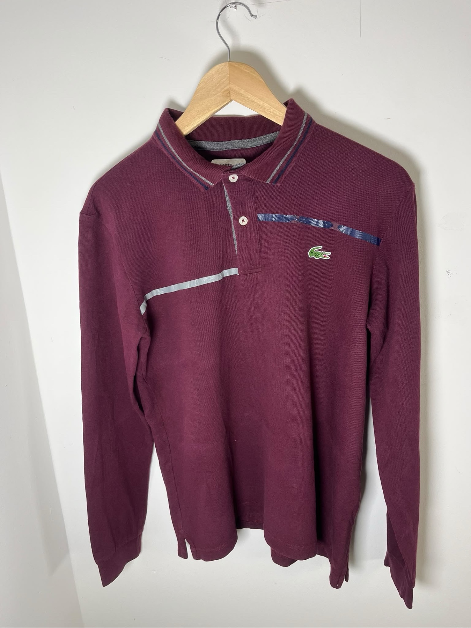 Lacoste Burgundy Men's Long Sleeve Polo Shirt Medium Casual
