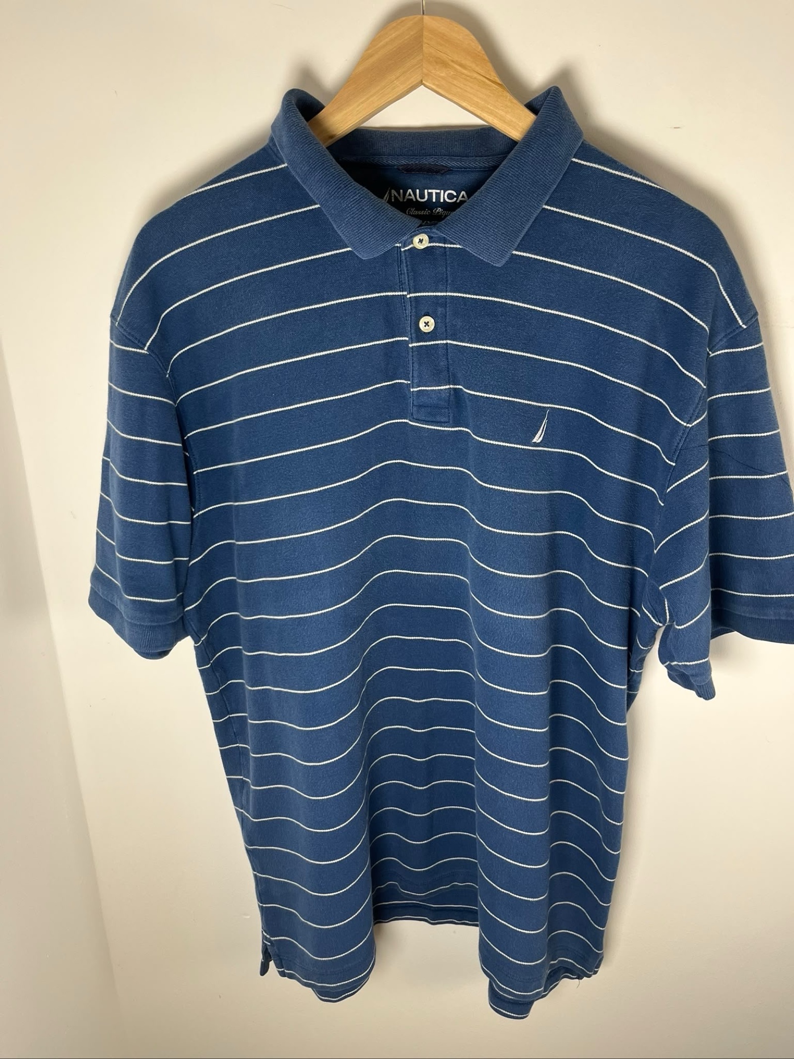 Nautica Men's Blue & White Striped Polo Shirt XXL Classic Pique