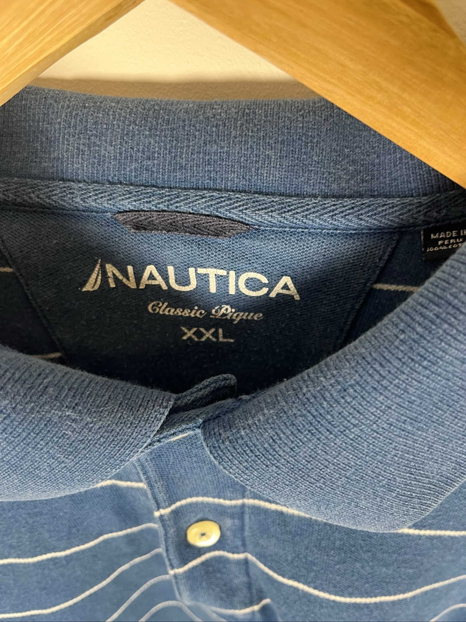 Nautica Men's Blue & White Striped Polo Shirt XXL Classic Pique image 2