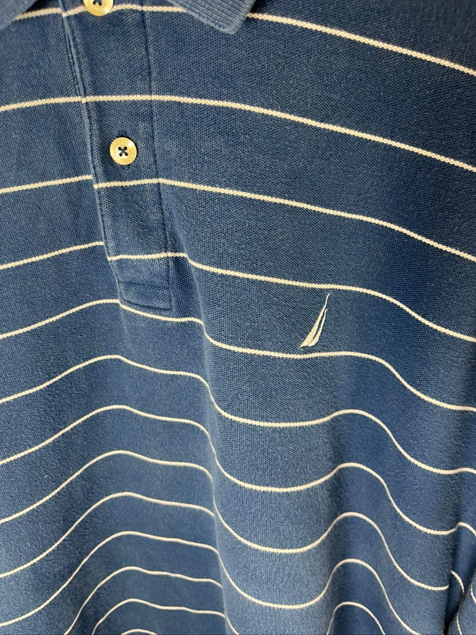 Nautica Men's Blue & White Striped Polo Shirt XXL Classic Pique image 3