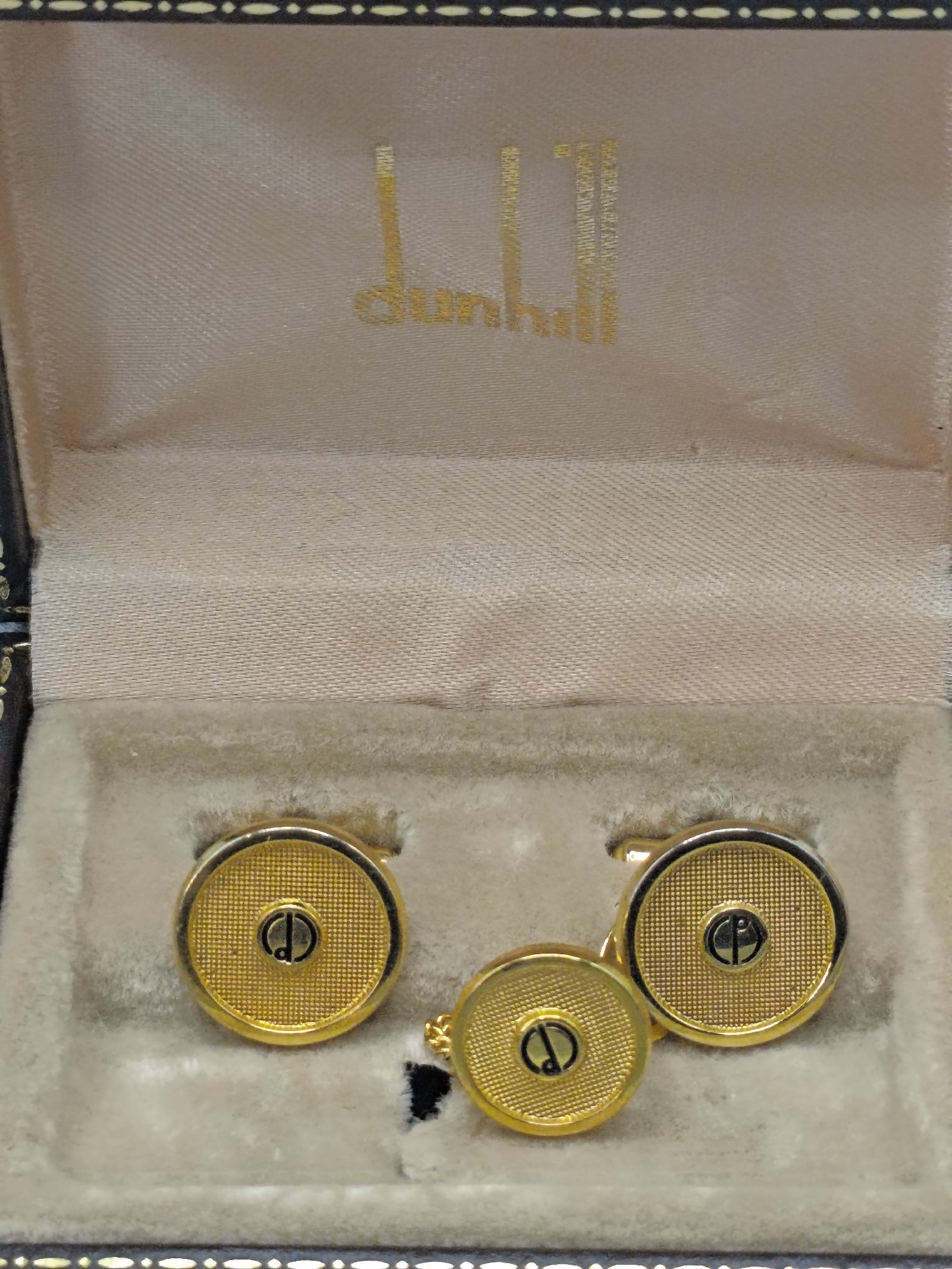 Dunhill Men's Gold Tone Cufflinks & Stud Set in Gift Box image 2